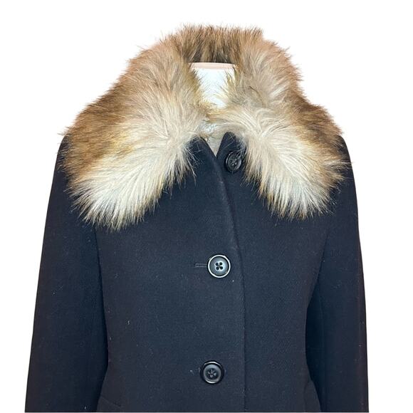 KATE SPADE NEW YORK Wool Coat w/ Faux Fur Collar Black Small - Picture 13 of 16